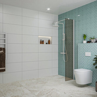 FortiFura Galeria inloopdouche - 40x200cm - rookglas - wandarm - mat wit SW797934/SW797906 Wit mat