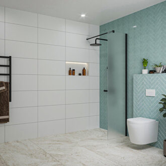 FortiFura Galeria inloopdouche - 50x200cm - mat glas - wandarm - mat zwart SW797922/SW797905 Zwart mat