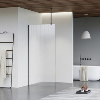 FortiFura Galeria inloopdouche - 50x200cm - ribbelglas - plafondarm - Geborsteld Gunmetal PVD SW797947/SW797907/SW804545 Gunmetal geborsteld (antraciet)