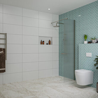 FortiFura Galeria inloopdouche - 50x200cm - ribbelglas - wandarm - Geborsteld Gunmetal PVD SW797947/SW797907 Gunmetal geborsteld (antraciet)