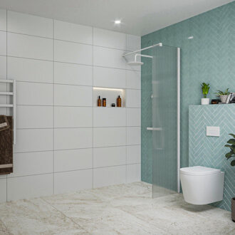 FortiFura Galeria inloopdouche - 50x200cm - ribbelglas - wandarm - mat wit SW797947/SW797908 Wit mat