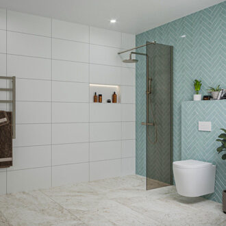 FortiFura Galeria inloopdouche - 50x200cm - rookglas - wandarm - Geborsteld Gunmetal PVD SW797936/SW797907 Gunmetal geborsteld (antraciet)