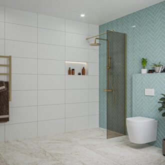 FortiFura Galeria inloopdouche - 50x200cm - rookglas - wandarm - Geborsteld Messing PVD (Goud) SW797936/SW797910 Messing geborsteld (goud)