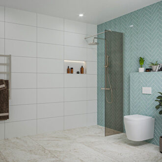 FortiFura Galeria inloopdouche - 50x200cm - rookglas - wandarm - Geborsteld RVS PVD (RVS) SW797936/SW797908 RVS geborsteld