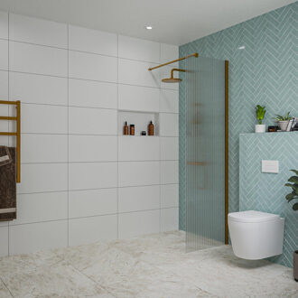 FortiFura Galeria inloopdouche - 60x200cm - ribbelglas - wandarm - Geborsteld koper PVD (Koper) SW797950/SW876702 Koper geborsteld