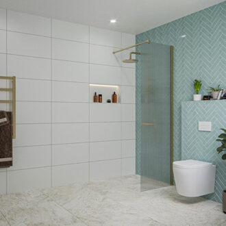 FortiFura Galeria inloopdouche - 60x200cm - ribbelglas - wandarm - Geborsteld Messing PVD (Goud) SW797950/SW797910 Messing geborsteld (goud)