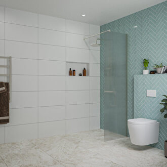 FortiFura Galeria inloopdouche - 60x200cm - ribbelglas - wandarm - Geborsteld RVS PVD (RVS) SW797950/SW797908 RVS geborsteld