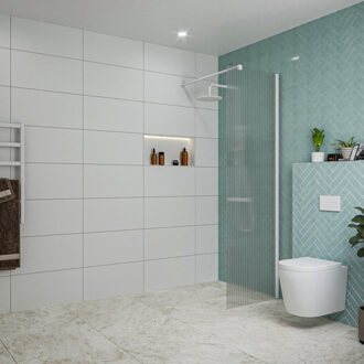 FortiFura Galeria inloopdouche - 60x200cm - ribbelglas - wandarm - mat wit SW797950/SW797906 Wit mat