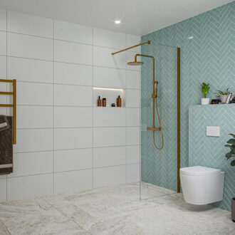 FortiFura Galeria inloopdouche - 70x200cm - helder glas - wandarm - Geborsteld koper PVD (Koper) SW797913/SW876702 Koper geborsteld