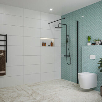 FortiFura Galeria inloopdouche - 70x200cm - helder glas - wandarm - mat zwart SW797913/SW797905 Zwart mat