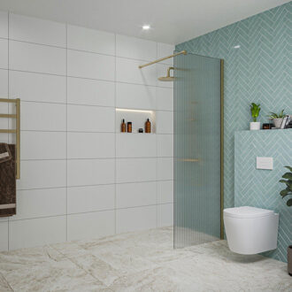 FortiFura Galeria inloopdouche - 70x200cm - ribbelglas - wandarm - Geborsteld Messing PVD (Goud) SW797949/SW797910 Messing geborsteld (goud)