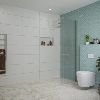 FortiFura Galeria inloopdouche - 70x200cm - ribbelglas - wandarm - Geborsteld RVS PVD (RVS) SW797949/SW797908 RVS geborsteld