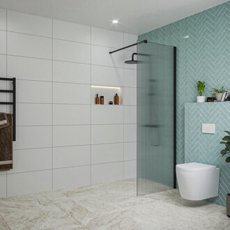 FortiFura Galeria inloopdouche - 70x200cm - ribbelglas - wandarm - mat zwart SW797949/SW797905 Zwart mat