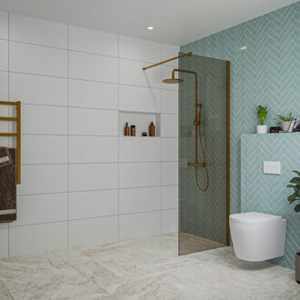 FortiFura Galeria inloopdouche - 70x200cm - rookglas - wandarm - Geborsteld koper PVD (Koper) SW797941/SW876702 Koper geborsteld