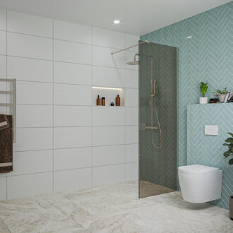 FortiFura Galeria inloopdouche - 70x200cm - rookglas - wandarm - Geborsteld RVS PVD (RVS) SW797941/SW797908 RVS geborsteld