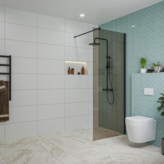 FortiFura Galeria inloopdouche - 70x200cm - rookglas - wandarm - mat zwart SW797941/SW797905 Zwart mat