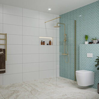 FortiFura Galeria inloopdouche - 80x200cm - helder glas - wandarm - Geborsteld Messing PVD (Goud) SW797914/SW797910 Messing geborsteld (goud)