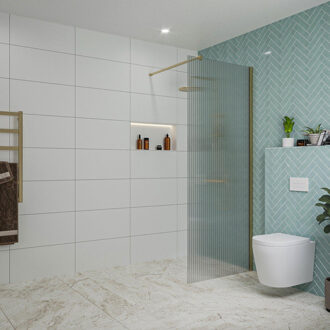 FortiFura Galeria inloopdouche - 80x200cm - ribbelglas - wandarm - Geborsteld Messing PVD (Goud) SW797952/SW797910 Messing geborsteld (goud)