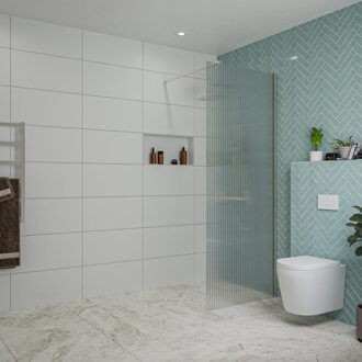 FortiFura Galeria inloopdouche - 80x200cm - ribbelglas - wandarm - Geborsteld RVS PVD (RVS) SW797952/SW797908 RVS geborsteld