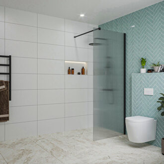 FortiFura Galeria inloopdouche - 80x200cm - ribbelglas - wandarm - mat zwart SW797952/SW797905 Zwart mat