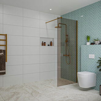 FortiFura Galeria inloopdouche - 80x200cm - rookglas - wandarm - Geborsteld koper PVD (Koper) SW797939/SW876702 Koper geborsteld