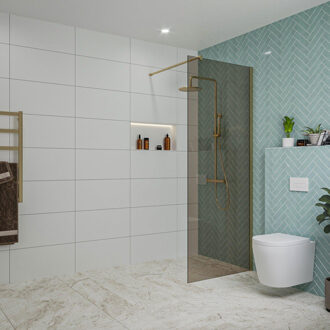 FortiFura Galeria inloopdouche - 80x200cm - rookglas - wandarm - Geborsteld Messing PVD (Goud) SW797939/SW797910 Messing geborsteld (goud)