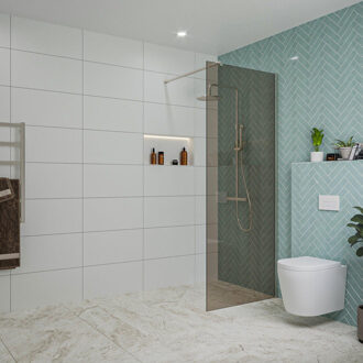 FortiFura Galeria inloopdouche - 80x200cm - rookglas - wandarm - Geborsteld RVS PVD (RVS) SW797939/SW797908 RVS geborsteld