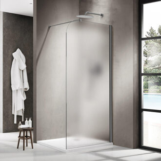 FortiFura Galeria Inloopdouche - 90x200cm - afgeronde glaswand - rechts - mat glas - wandarm - geborsteld gunmetal PVD SW1421080/SW797907 Gunmetal geborsteld PVD (antraciet)