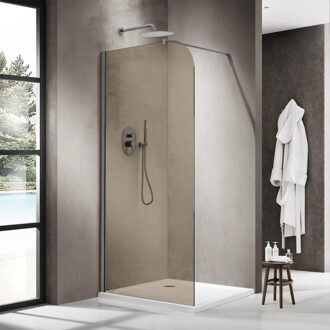 FortiFura Galeria Inloopdouche - 90x200cm - afgeronde glaswand - rook glas - wandarm - geborsteld gunmetal PVD SW1418364/SW797907 Gunmetal geborsteld PVD (antraciet)