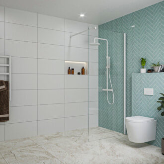 FortiFura Galeria inloopdouche - 90x200cm - helder glas - wandarm - mat wit SW797926/SW797906 Wit mat