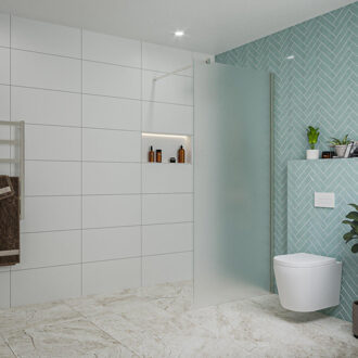 FortiFura Galeria inloopdouche - 90x200cm - mat glas - wandarm - Geborsteld RVS PVD (RVS) SW797929/SW797908 RVS geborsteld