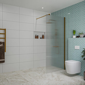 FortiFura Galeria inloopdouche - 90x200cm - ribbelglas - wandarm - Geborsteld koper PVD (Koper) SW797951/SW876702 Koper geborsteld