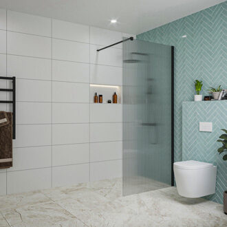 FortiFura Galeria inloopdouche - 90x200cm - ribbelglas - wandarm - mat zwart SW797951/SW797905 Zwart mat