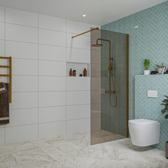 FortiFura Galeria inloopdouche - 90x200cm - rookglas - wandarm - Geborsteld koper PVD (Koper) SW797938/SW876702 Koper geborsteld