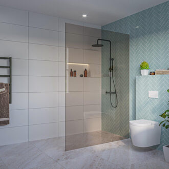 FortiFura Galeria Inloopdouche - rook glas - 140x200cm - 8mm - nano - blind inbouw profiel SW797946 SW1102415 Brons