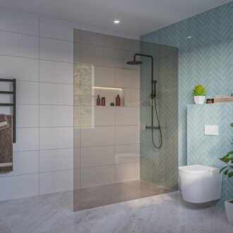 FortiFura Galeria Inloopdouche - rook glas - 160x200cm - 8mm - nano - blind inbouw profiel SW797942 SW1102415 Brons