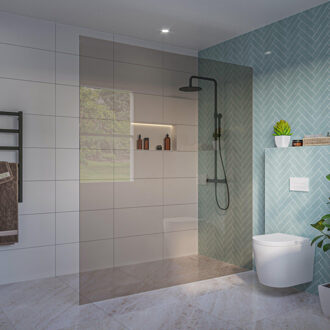 FortiFura Galeria Inloopdouche - rook glas - 180x200cm - 8mm - nano - blind inbouw profiel SW797943 SW1102415 Brons