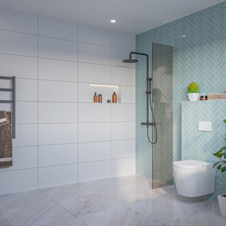 FortiFura Galeria Inloopdouche - rook glas - 40x200cm - 8mm - nano - blind inbouw profiel SW797934 SW1102415 Brons