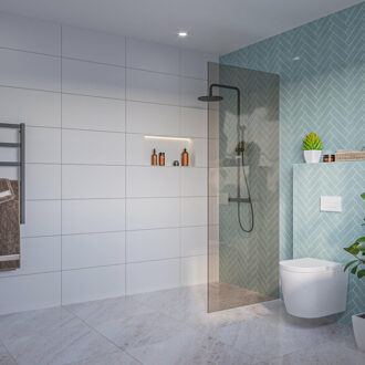 FortiFura Galeria Inloopdouche - rook glas - 80x200cm - 8mm - nano - blind inbouw profiel SW797939 SW1102415 Brons