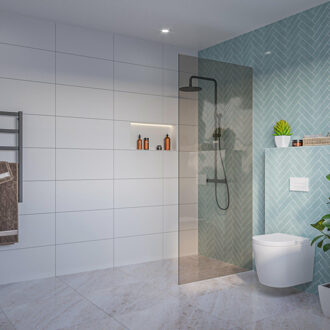 FortiFura Galeria Inloopdouche - rook glas - 90x200cm - 8mm - nano - blind inbouw profiel SW797938 SW1102415 Brons