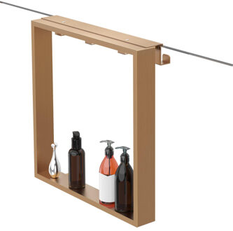 FortiFura Galeria schap met 4 haken - voor douchewand - 50x50x6.5cm - geborsteld koper Z002geborsteldkoper Koper geborsteld