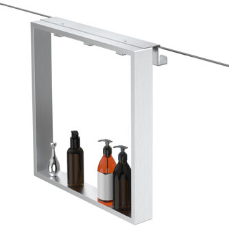 FortiFura Galeria schap met 4 haken - voor douchewand - 50x50x6.5cm - geborsteld RVS Z002geborsteldRVS RVS geborsteld