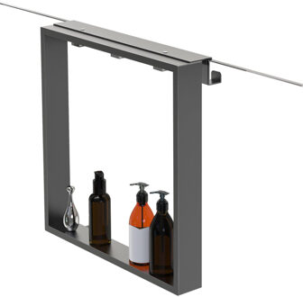 FortiFura Galeria schap met 4 haken - voor douchewand - 50x50x6.5cm - gunmetal Z002gunmetal Gunmetal geborsteld (antraciet)