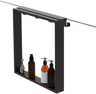 FortiFura Galeria schap met 4 haken - voor douchewand - 50x50x6.5cm - mat zwart Z002matzwart Zwart mat