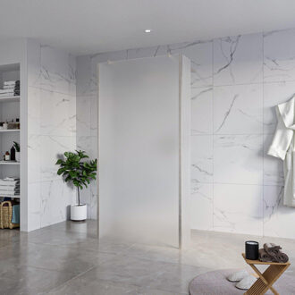 FortiFura Galeria Vrijstaande Inloopdouche - 100x200cm - Glas mat - antikalk - 8mm veiligheidsglas - 2 zijwanden 30cm - wandsteunen en hoekprofielen - Geborsteld RVS PVD (RVS) SW927769 2x/SW797927/SW797931 2x/SW798730 2x RVS geborsteld