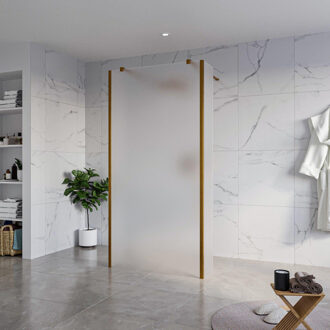 FortiFura Galeria Vrijstaande Inloopdouche - 100x200cm - Glas mat - antikalk - 8mm veiligheidsglas - 2 zijwanden 40cm - wandsteunen en hoekprofielen - Geborsteld koper PVD (Koper) SW927772 2x/SW797927/SW797921 2x/SW876703 2x Koper geborsteld