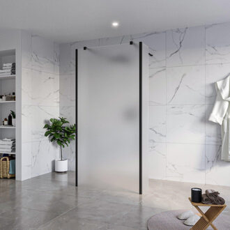 FortiFura Galeria Vrijstaande Inloopdouche - 100x200cm - Glas mat - antikalk - 8mm veiligheidsglas - 2 zijwanden 40cm - wandsteunen en hoekprofielen - Zwart mat SW927767 2x/SW797927/SW797921 2x/SW358025 2x