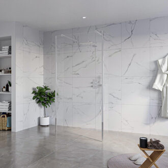 FortiFura Galeria Vrijstaande Inloopdouche - 100x200cm - Helder - antikalk - 8mm veiligheidsglas - 2 zijwanden 30cm - wandsteunen en hoekprofielen - Chroom SW927766 2x/SW797915/SW797909 2x/SW358024 2x