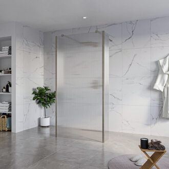 FortiFura Galeria Vrijstaande Inloopdouche - 100x200cm - Helder geribbeld - antikalk - 8mm veiligheidsglas - 2 zijwanden 30cm - wandsteunen en hoekprofielen - Geborsteld Gunmetal PVD SW927771 2x/SW797955/SW797945 2x/SW798732 2x Gunmetal geborsteld (antraciet)