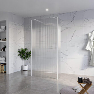 FortiFura Galeria Vrijstaande Inloopdouche - 100x200cm - Helder geribbeld - antikalk - 8mm veiligheidsglas - 2 zijwanden 30cm - wandsteunen en hoekprofielen - Wit mat SW927768 2x/SW797955/SW797945 2x/SW541264 2x